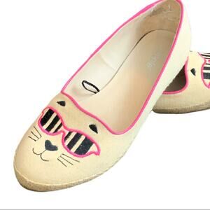 Nicole Cream Black Pink “Coast” Sunglass Cat Slip On Fabric Loafers Shoes Size 7